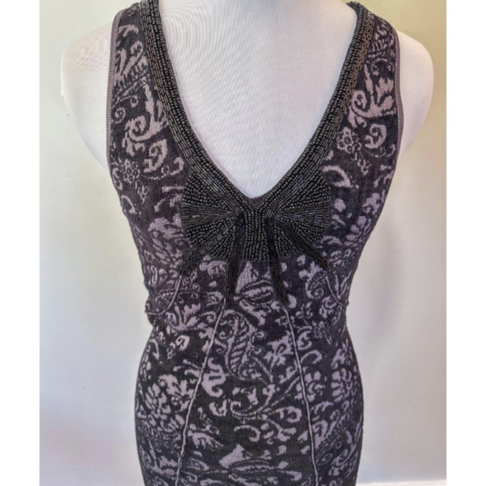 Free People Starstruck Black & Grey Beaded Knit Pullover Bodycon Mini Dress- XS - Picture 12 of 16